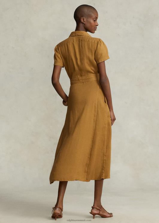 Ralph Lauren naised rihmaga linane lühikeste varrukatega särk PR0V2956 kohvik pruun
