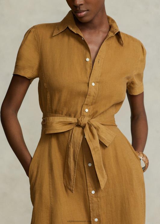 Ralph Lauren naised rihmaga linane lühikeste varrukatega särk PR0V2956 kohvik pruun