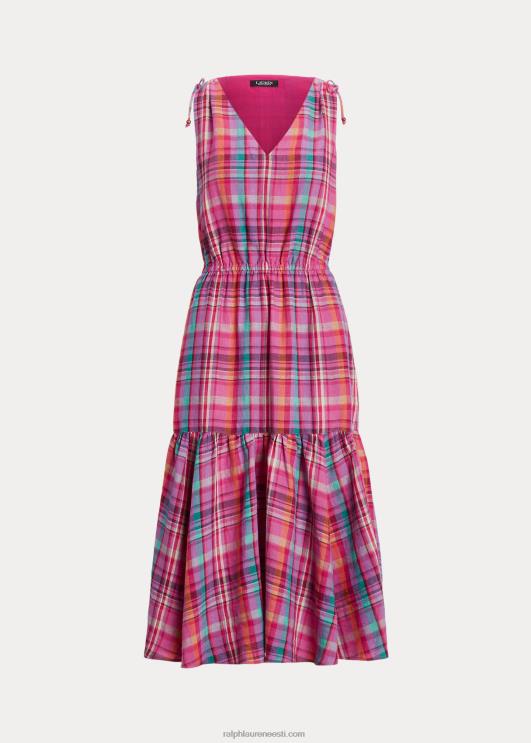 Ralph Lauren naised ruuduline linane varrukateta kleit PR0V3932 roosa multi