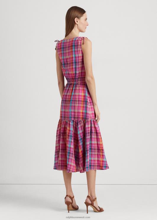 Ralph Lauren naised ruuduline linane varrukateta kleit PR0V3932 roosa multi
