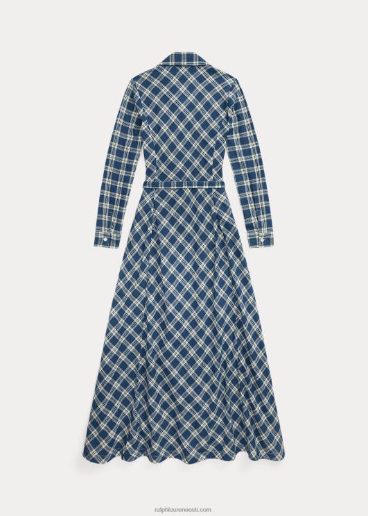 Ralph Lauren naised ruuduline puuvillane voile wrap kleit PR0V3655 sinine/kreem
