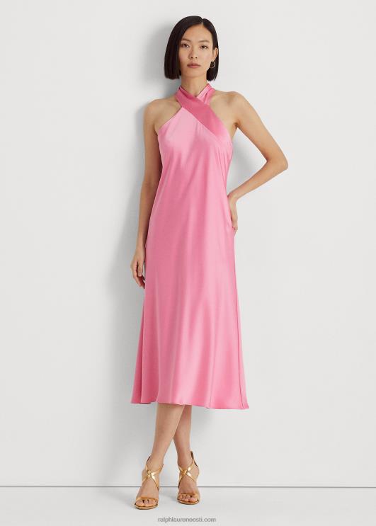 Ralph Lauren naised satiinist charmeuse päitsetega kokteilikleit PR0V4043 basseiniäärne roos