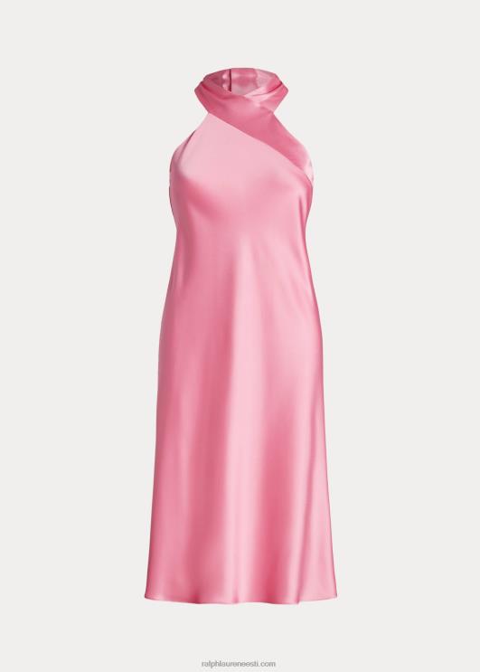 Ralph Lauren naised satiinist charmeuse päitsetega kokteilikleit PR0V4043 basseiniäärne roos