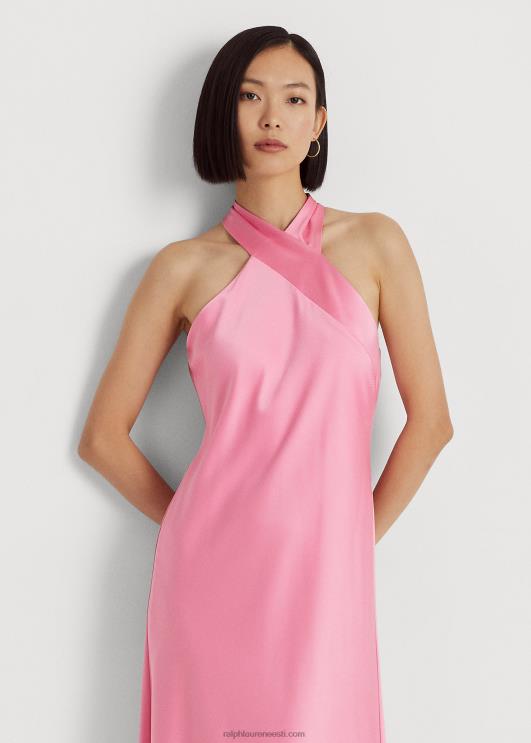 Ralph Lauren naised satiinist charmeuse päitsetega kokteilikleit PR0V4043 basseiniäärne roos