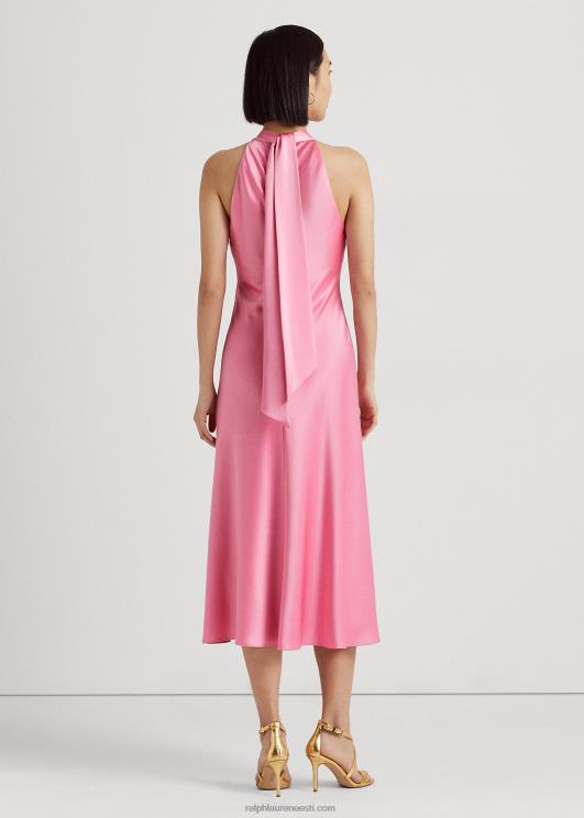 Ralph Lauren naised satiinist charmeuse päitsetega kokteilikleit PR0V4043 basseiniäärne roos