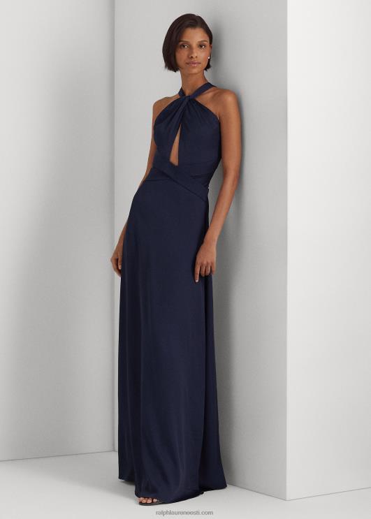 Ralph Lauren naised satiinist päitsetega kleit PR0V3983 rafineeritud merevägi