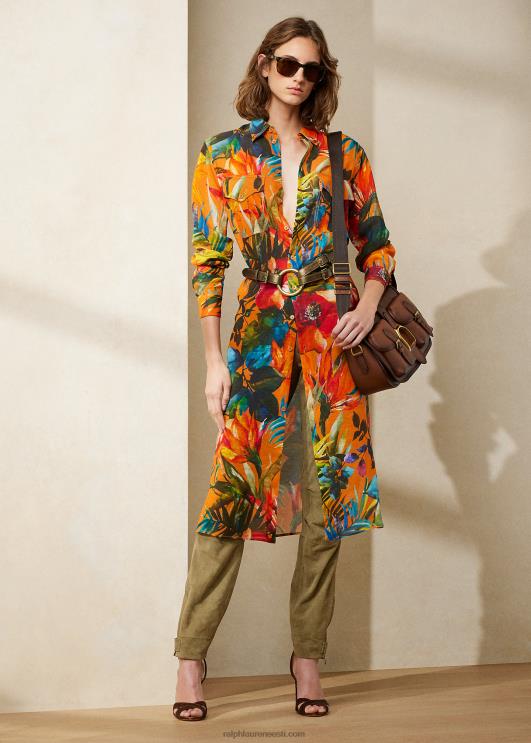 Ralph Lauren naised seneca print linasest voile päevakleit PR0V3579 oranž multi