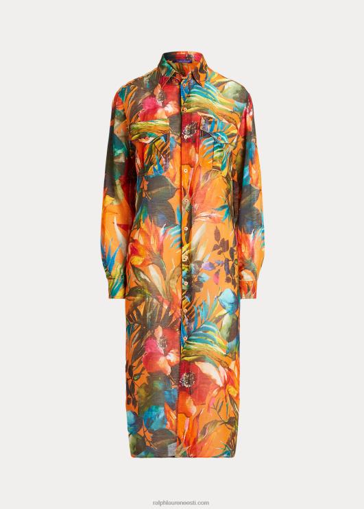 Ralph Lauren naised seneca print linasest voile päevakleit PR0V3579 oranž multi