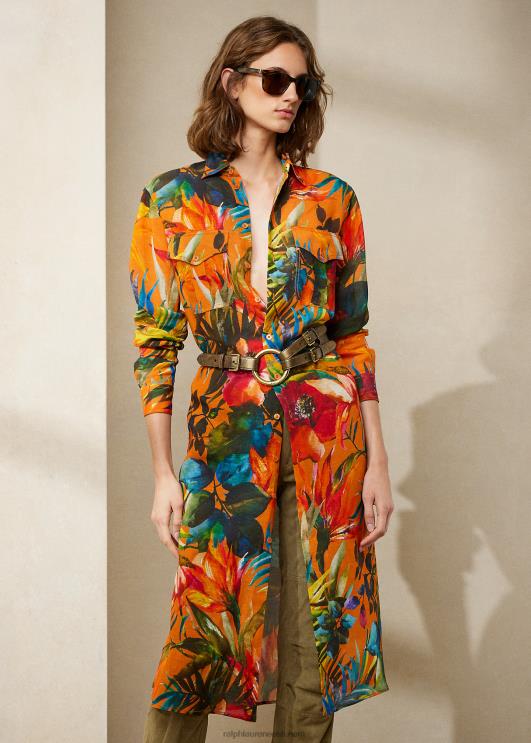Ralph Lauren naised seneca print linasest voile päevakleit PR0V3579 oranž multi