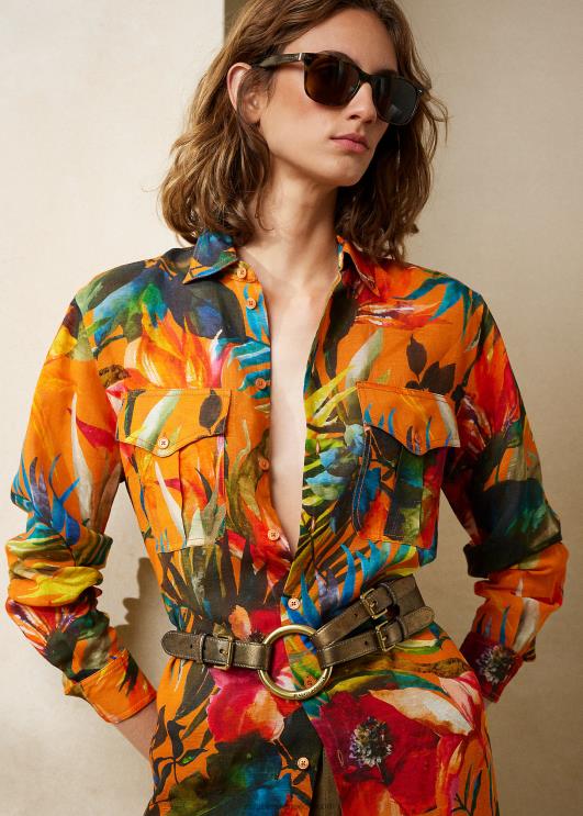 Ralph Lauren naised seneca print linasest voile päevakleit PR0V3579 oranž multi