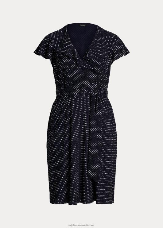 Ralph Lauren naised täpiline Georgette vööga kleit PR0V4792 mereväe/valge