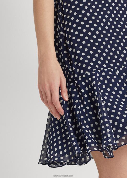 Ralph Lauren naised täpiline šifoonist varrukateta kleit PR0V9419 merevägi/kreem