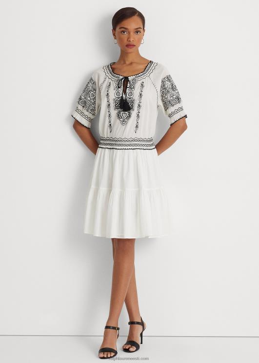 Ralph Lauren naised tikitud puuvillane voile kleit PR0V3890 valge must