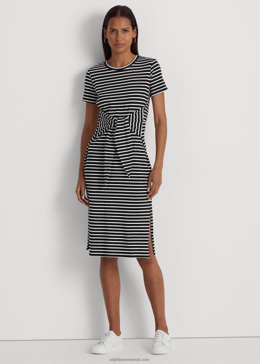 Ralph Lauren naised triibuline lipsuga ees jersey t-kleit PR0V3874 must valge