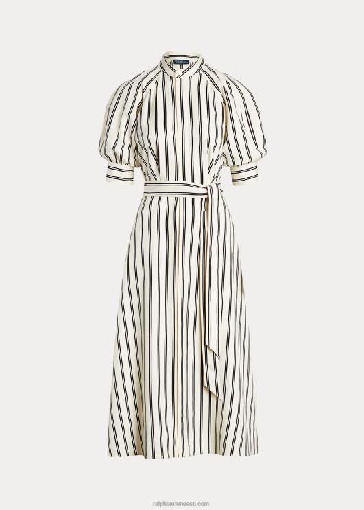 Ralph Lauren naised triibuline mooruspuu siidist kleit PR0V2973 kreemjas/must triip