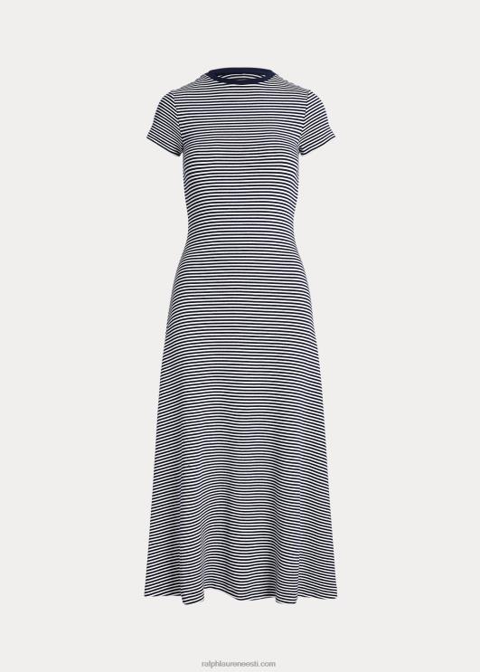 Ralph Lauren naised triibuline soonik puuvillasegu kleit PR0V3066 valge/newporti mereväe triip