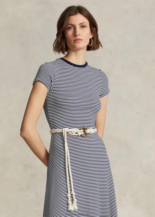 Ralph Lauren naised triibuline soonik puuvillasegu kleit PR0V3066 valge/newporti mereväe triip