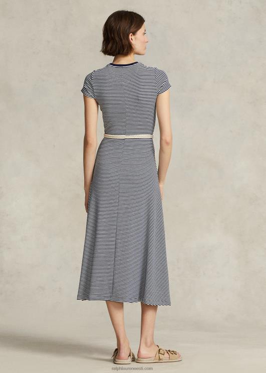 Ralph Lauren naised triibuline soonik puuvillasegu kleit PR0V3066 valge/newporti mereväe triip