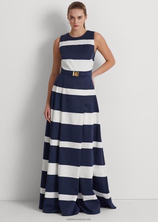 Ralph Lauren naised triibuline vööga faille kleit PR0V9562 rafineeritud mere-/valge