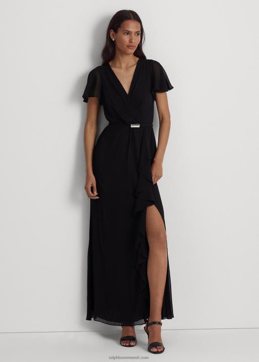 Ralph Lauren naised vööga georgette lehvivate varrukatega kleit PR0V4439 must