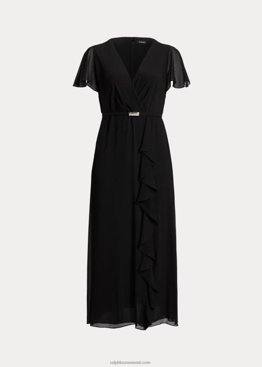 Ralph Lauren naised vööga georgette lehvivate varrukatega kleit PR0V4683 must
