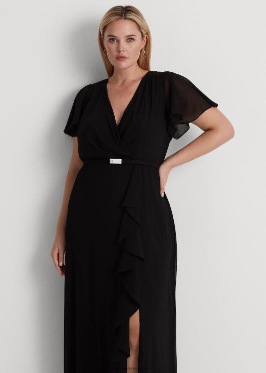 Ralph Lauren naised vööga georgette lehvivate varrukatega kleit PR0V4683 must