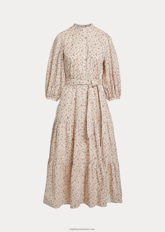 Ralph Lauren naised vööga lilleline puuvillane astmeline kleit PR0V2996 imelik õienupp