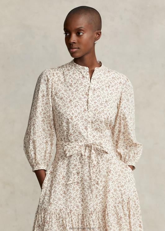 Ralph Lauren naised vööga lilleline puuvillane astmeline kleit PR0V2996 imelik õienupp