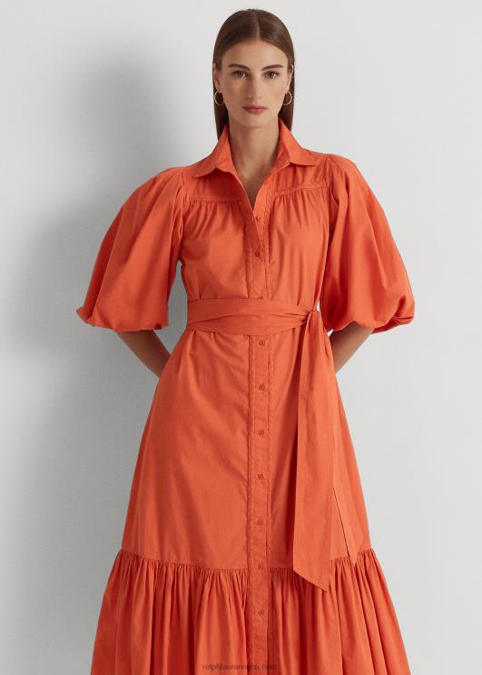 Ralph Lauren naised vööga puuvillane mullvarrukatega särk PR0V3816 kanjoni oranž