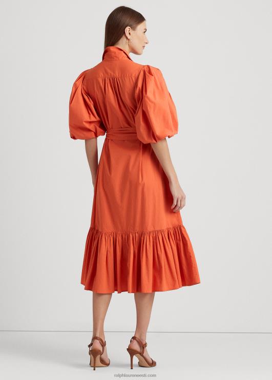 Ralph Lauren naised vööga puuvillane mullvarrukatega särk PR0V3816 kanjoni oranž