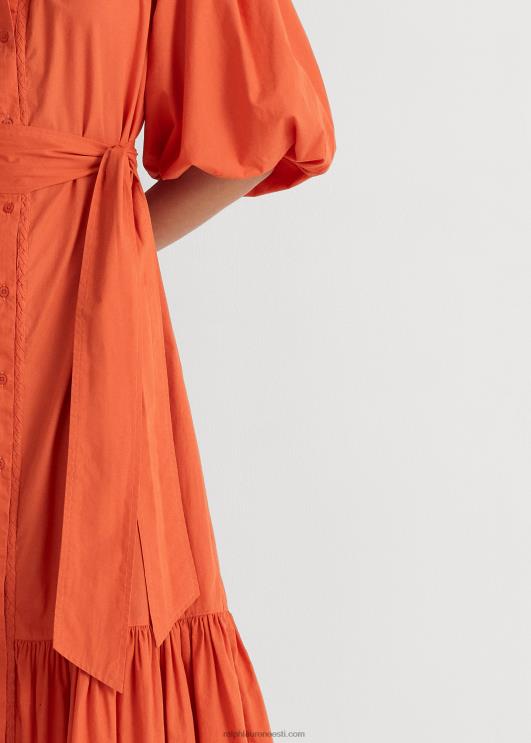 Ralph Lauren naised vööga puuvillane mullvarrukatega särk PR0V3816 kanjoni oranž