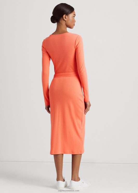 Ralph Lauren naised vööga soonik kootud kleit PR0V4880 sadamaäärne korall