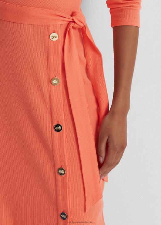 Ralph Lauren naised vööga soonik kootud kleit PR0V4880 sadamaäärne korall