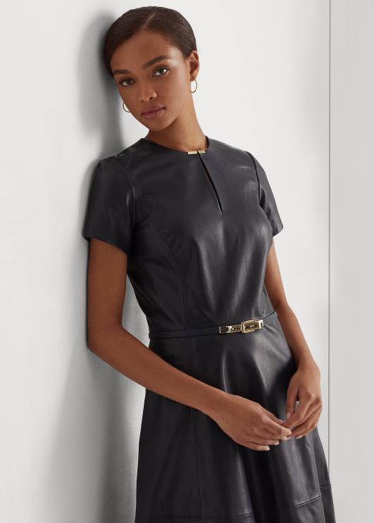 Ralph Lauren naised vööga veniv nahast kleit PR0V9547 merevägi