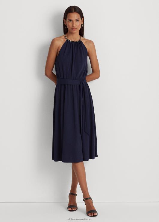 Ralph Lauren naised vööga veniv trikoo päitsetega kleit PR0V4004 rafineeritud merevägi