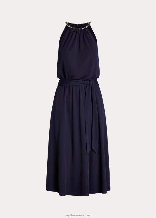 Ralph Lauren naised vööga veniv trikoo päitsetega kleit PR0V4004 rafineeritud merevägi
