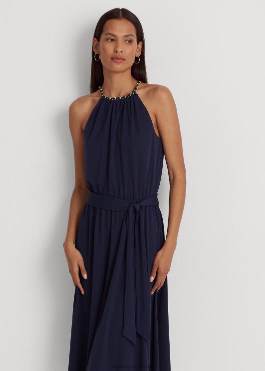 Ralph Lauren naised vööga veniv trikoo päitsetega kleit PR0V4004 rafineeritud merevägi