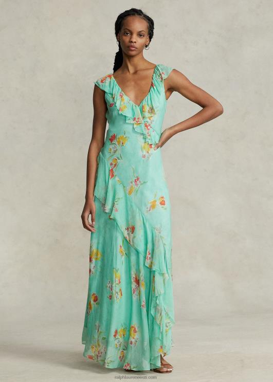 Ralph Lauren naised volangidega lilleline georgette maxidress PR0V3000 pintsliga lilleline