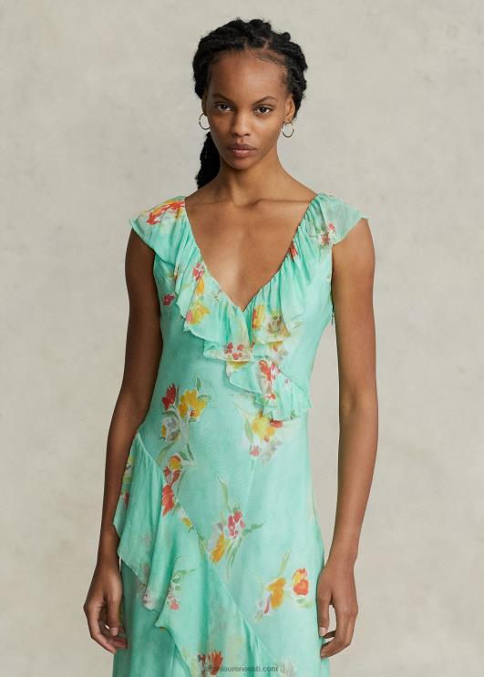 Ralph Lauren naised volangidega lilleline georgette maxidress PR0V3000 pintsliga lilleline