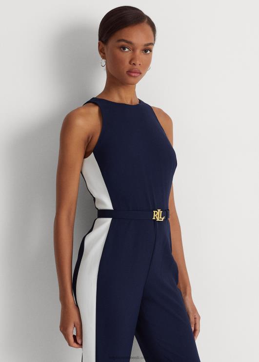 Ralph Lauren naised küljetriibuline kreppkombine PR0V9564 rafineeritud mere-/valge