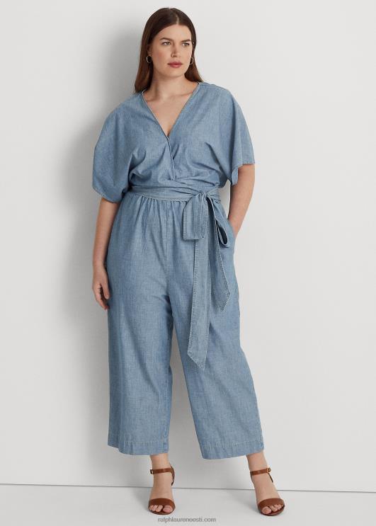 Ralph Lauren naised vööga chambray mähisega kombinesoon PR0V4656 soolaoja pesemine