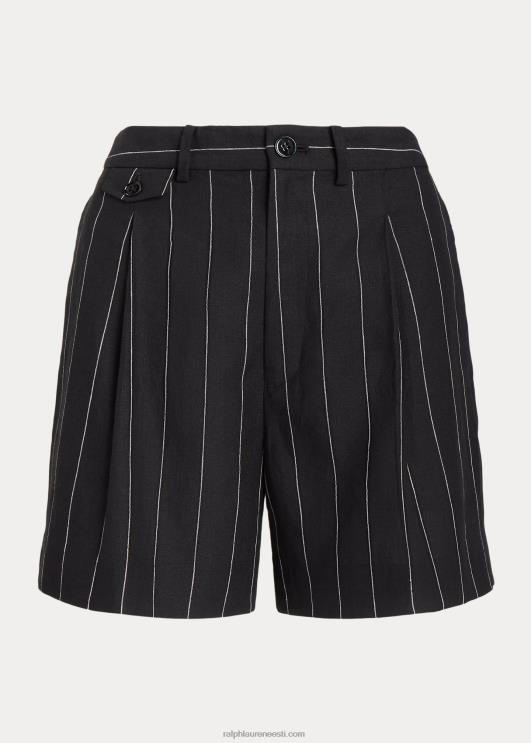 Ralph Lauren naised triibuline plisseeritud linane lühike PR0V3879 must/kreem