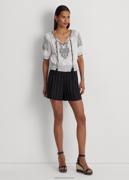 Ralph Lauren naised triibuline plisseeritud linane lühike PR0V4362 must/kreem