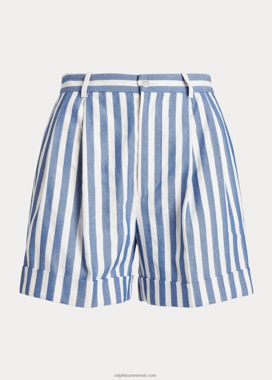 Ralph Lauren naised triibuline plisseeritud linane-puuvillane dobby lühike PR0V3058 sinine/valge markiistriip