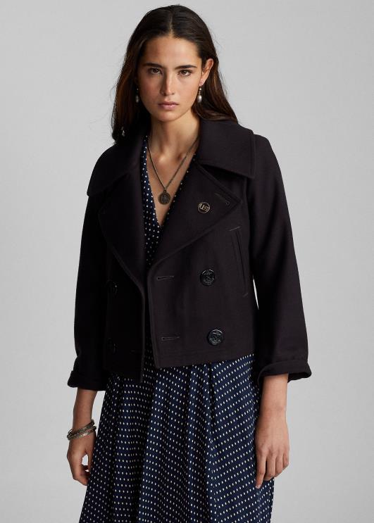 Ralph Lauren naised kärbitud villasegu melton peacoat PR0V3672 merevägi