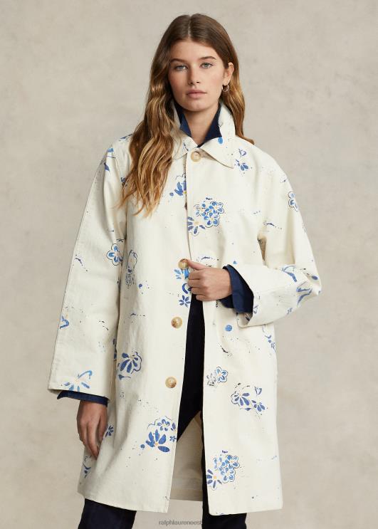 Ralph Lauren naised lillemotiiviga lõuendist mantel PR0V3099 tekipesu valge