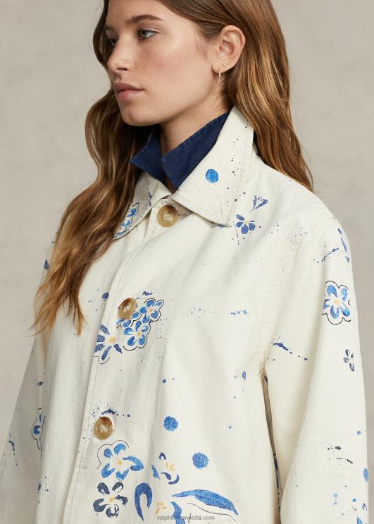 Ralph Lauren naised lillemotiiviga lõuendist mantel PR0V3099 tekipesu valge