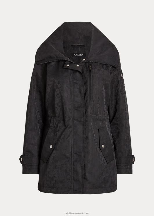 Ralph Lauren naised monogramm žakaarkapuutsiga vihmamantel PR0V4125 must