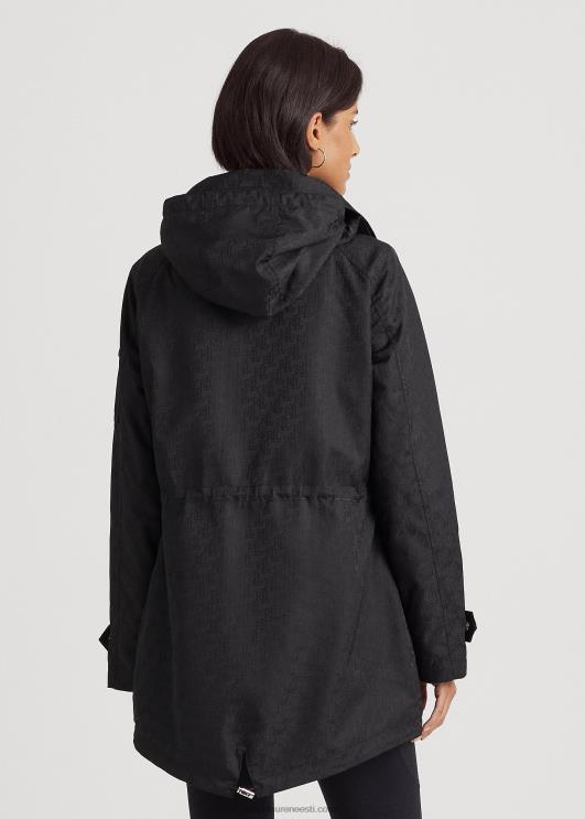 Ralph Lauren naised monogramm žakaarkapuutsiga vihmamantel PR0V4125 must