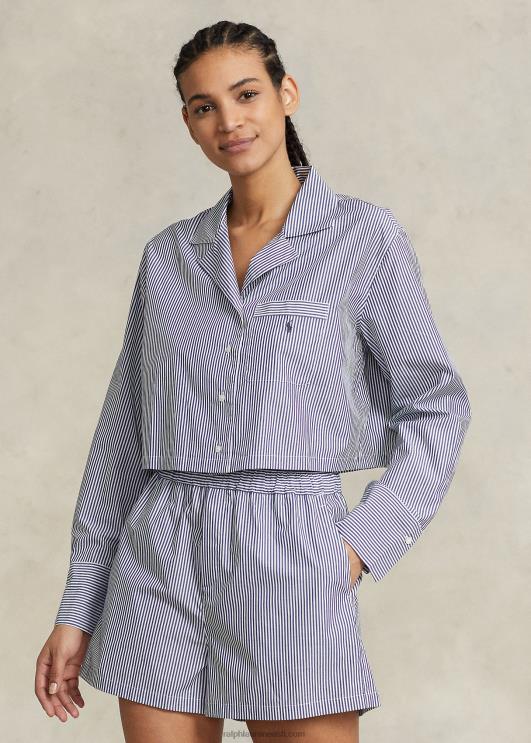 Ralph Lauren naised crop top & boxer poplin pidžaama komplekt PR0V3009 mereväe triip